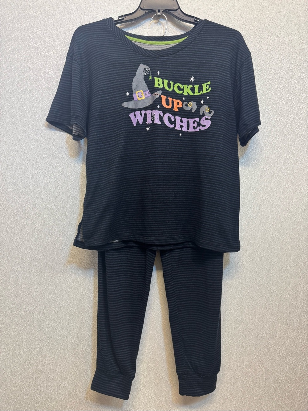 Women's Black Halloween 'Buckle Up Witches' Pajama Set Sz L 12-14 (E-56)